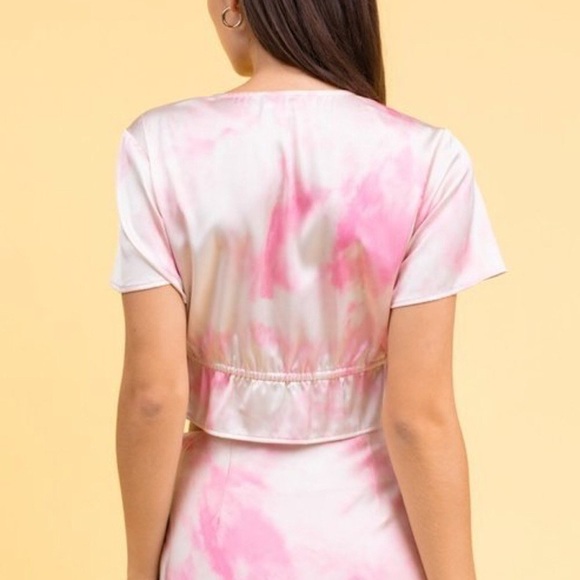 Tie Dye Tie Front Silky Top - Picture 5 of 8